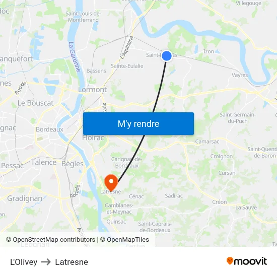 L'Olivey to Latresne map