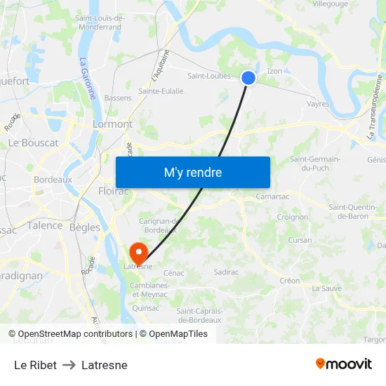 Le Ribet to Latresne map