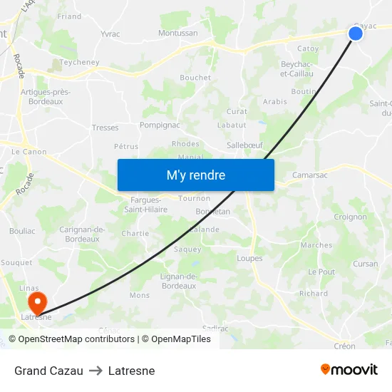 Grand Cazau to Latresne map