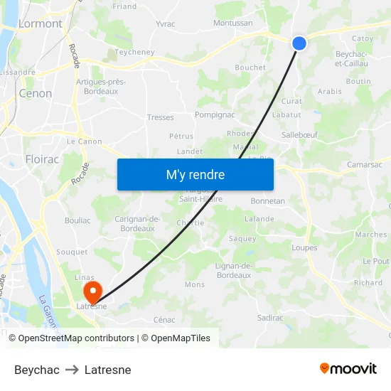 Beychac to Latresne map