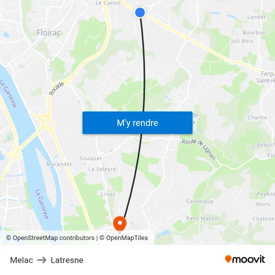 Melac to Latresne map