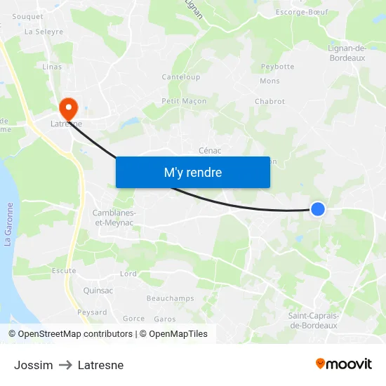 Jossim to Latresne map