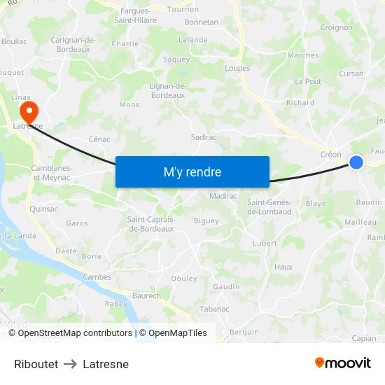 Riboutet to Latresne map