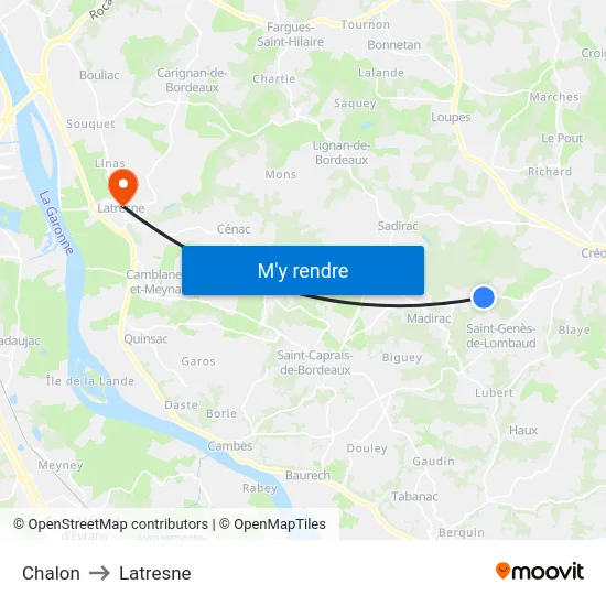 Chalon to Latresne map