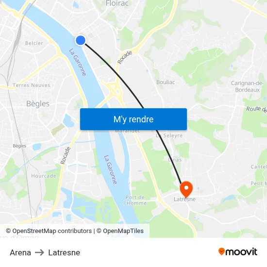 Arena to Latresne map