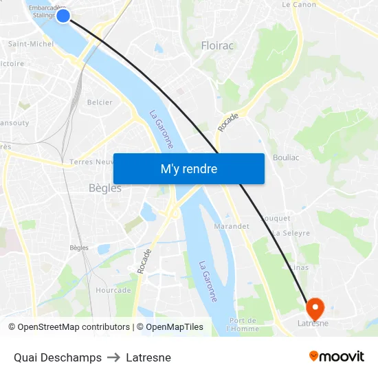 Quai Deschamps to Latresne map