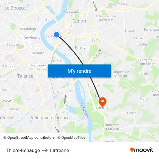 Thiers-Benauge to Latresne map