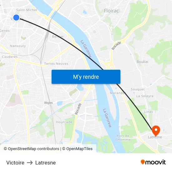 Victoire to Latresne map