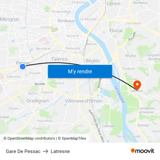 Gare De Pessac to Latresne map