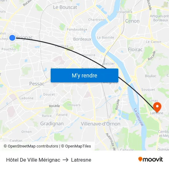 Hôtel De Ville Mérignac to Latresne map