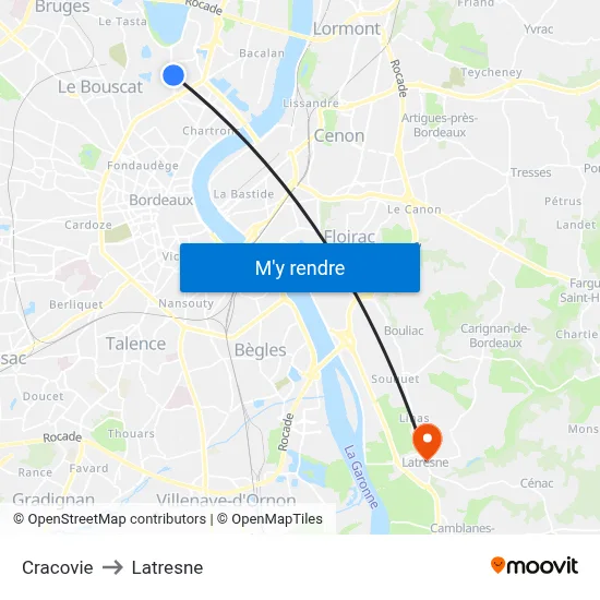 Cracovie to Latresne map