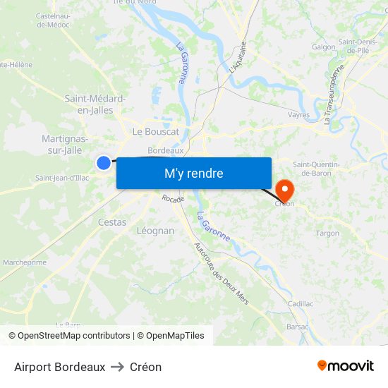 Airport Bordeaux to Créon map