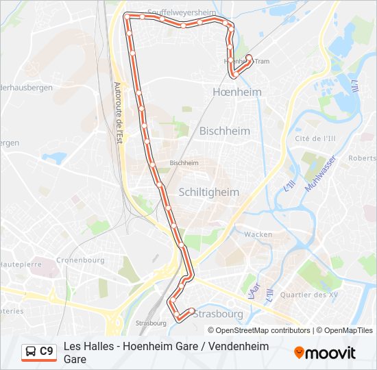 Plan de la ligne C9 de bus