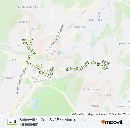 Plan de la ligne B de bus