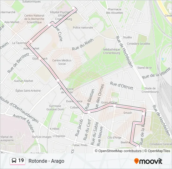 Plan de la ligne 19 de bus