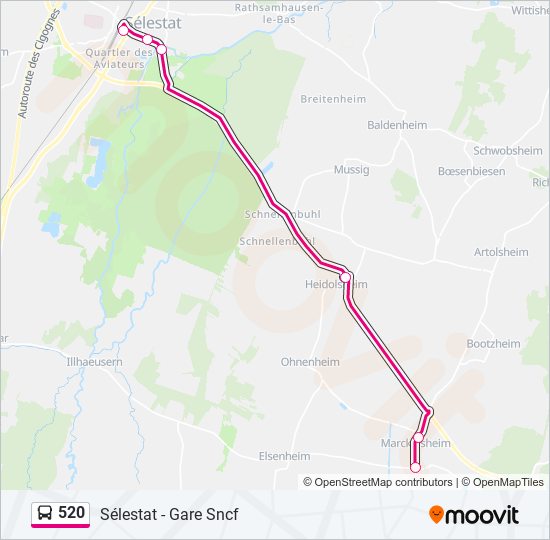 Plan de la ligne 520 de bus