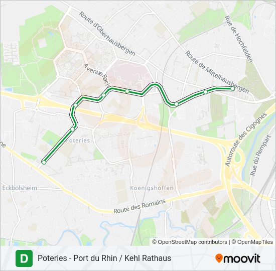 Plan de la ligne D de tram