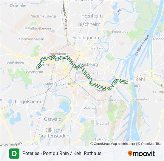 Plan de la ligne D de tram