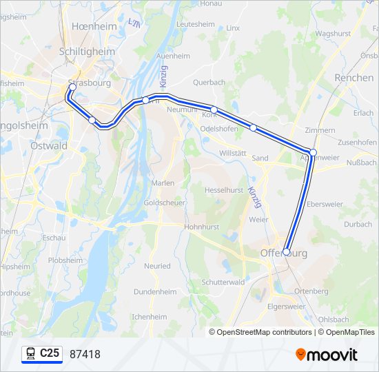 Plan de la ligne C25 de train