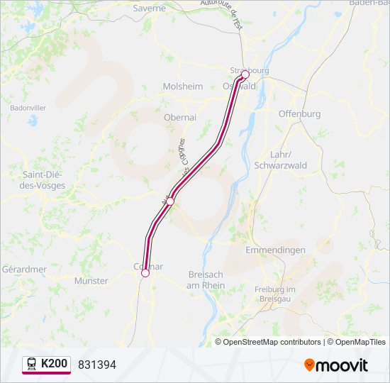 Plan de la ligne K200 de train