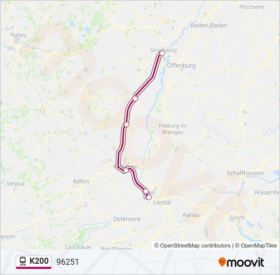 Plan de la ligne K200 de train