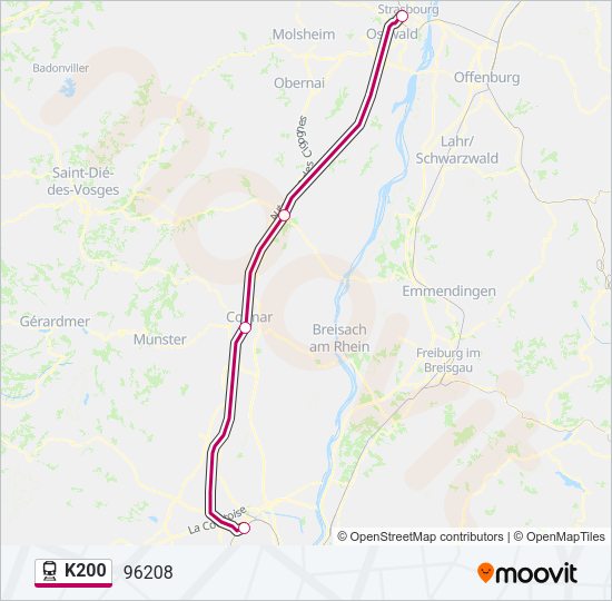 Plan de la ligne K200 de train