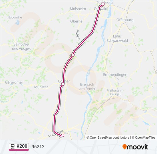 Plan de la ligne K200 de train