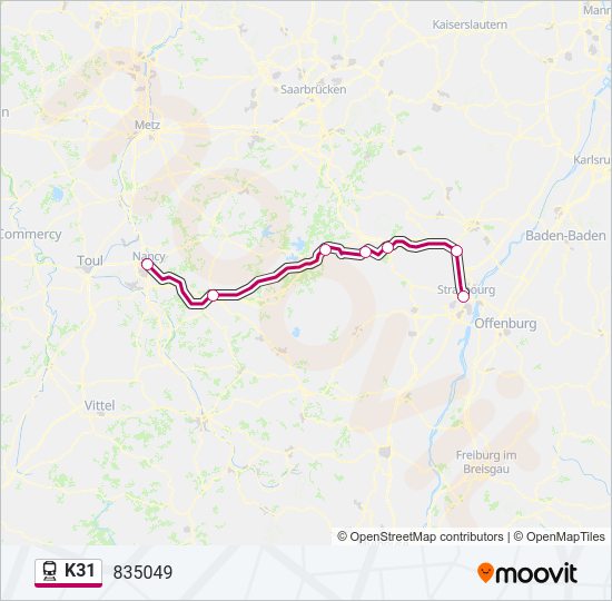 Plan de la ligne K31 de train