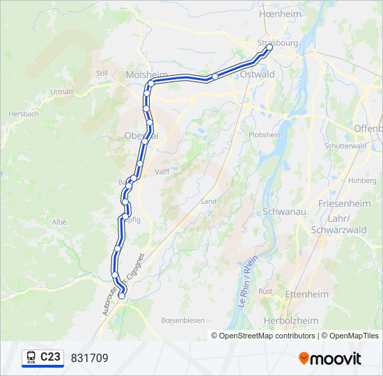 Plan de la ligne C23 de train