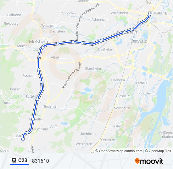 Plan de la ligne C23 de train