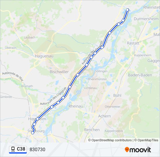 Plan de la ligne C38 de train