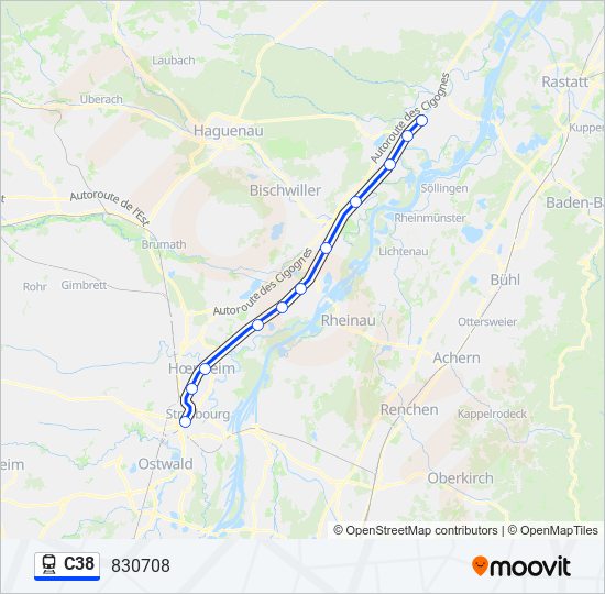 Plan de la ligne C38 de train