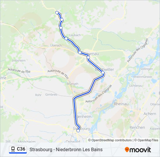 Plan de la ligne C36 de train