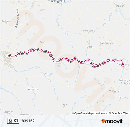 Plan de la ligne K1 de train