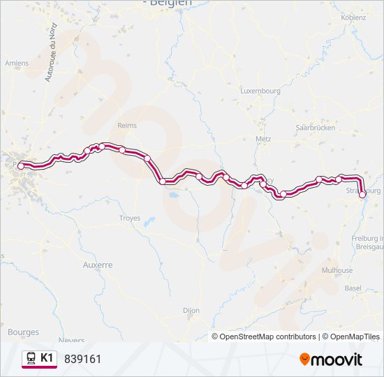 Plan de la ligne K1 de train