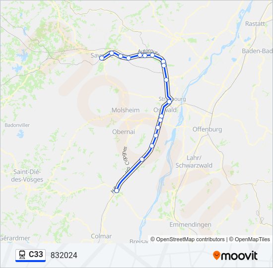 Plan de la ligne C33 de train