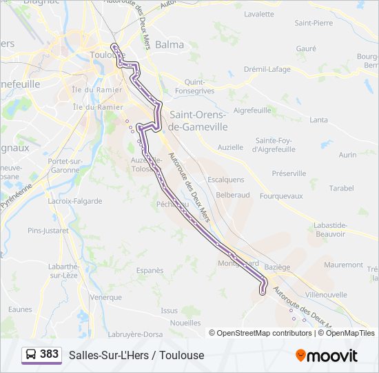 Plan de la ligne 383 de bus