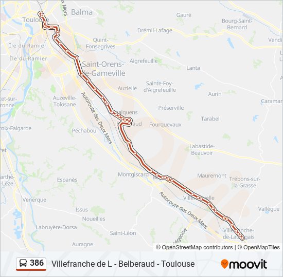 Mapa de 386 de autobús