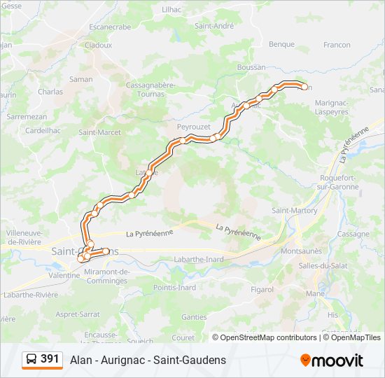 Plan de la ligne 391 de bus