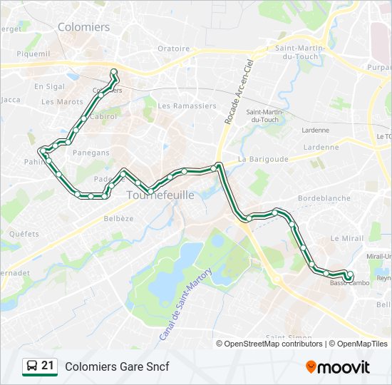 Plan de la ligne 21 de bus