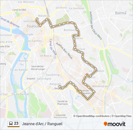 Plan de la ligne 23 de bus