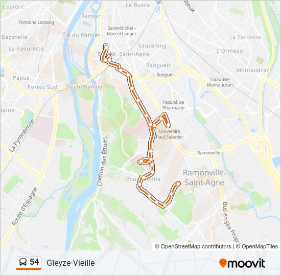 Plan de la ligne 54 de bus