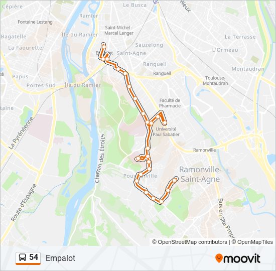 Plan de la ligne 54 de bus