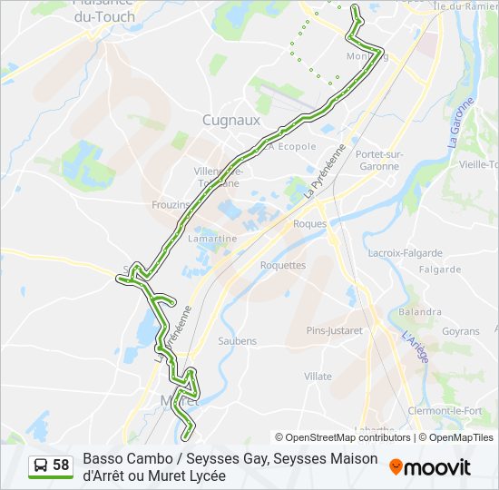 Plan de la ligne 58 de bus