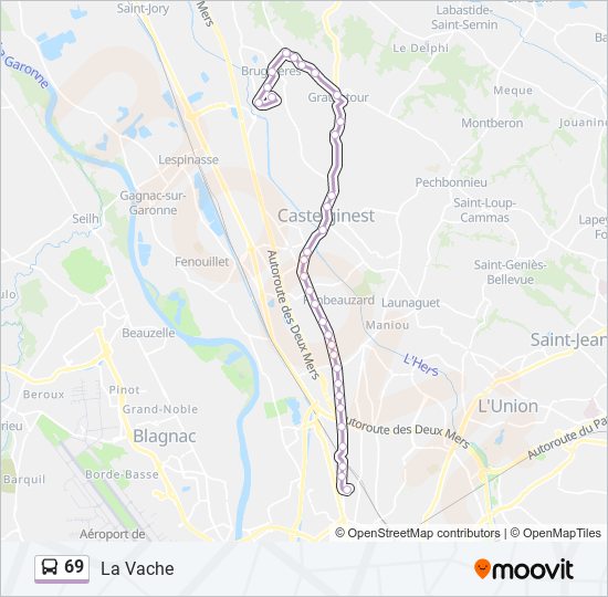 Plan de la ligne 69 de bus