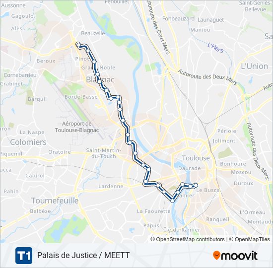 Mapa de T1 de tren ligero