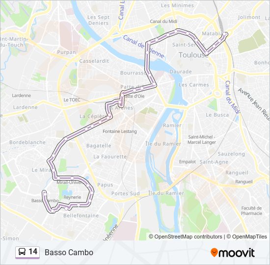 Plan de la ligne 14 de bus