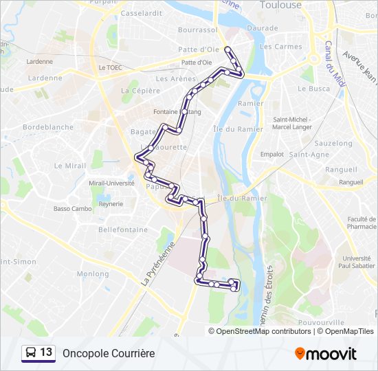 Plan de la ligne 13 de bus