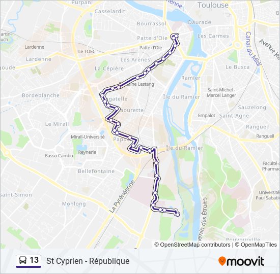 Plan de la ligne 13 de bus