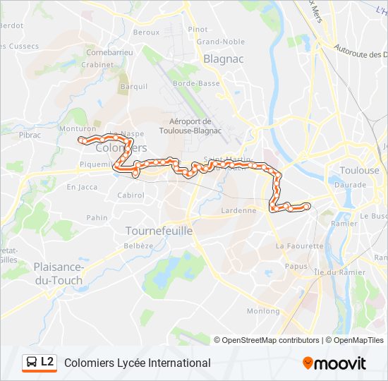 Plan de la ligne L2 de bus